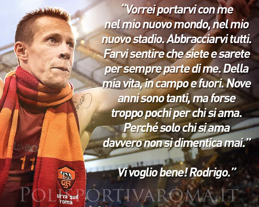 AS ROMA NEWS – Lasciato dalla società, Rodrigo firma per il Perugia. Per il popolo Giallorosso, parole d’amore!